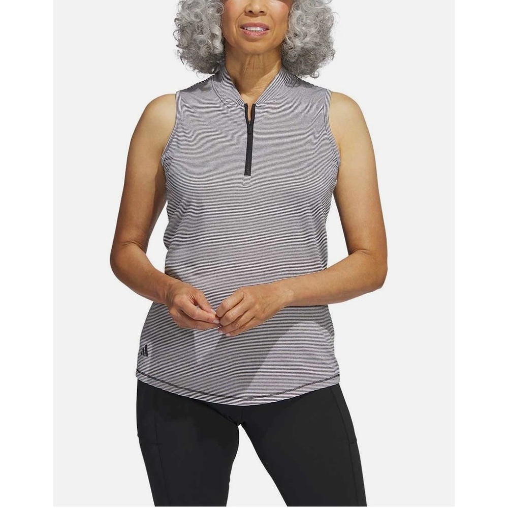 Adidas Golf Sleeveless Polo Shirt Womens Athletic Striped Mock Neck Activewear